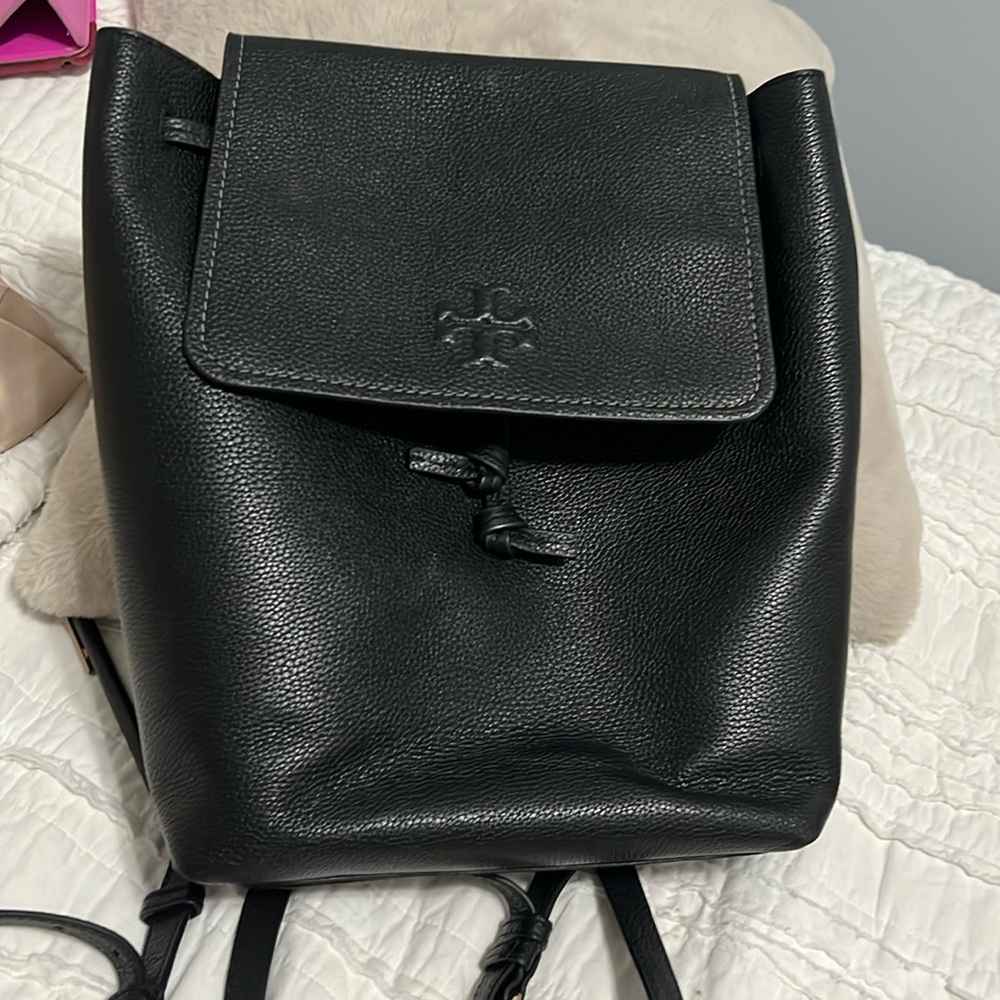 Tory Burch Black Pebbled Leather Backpack